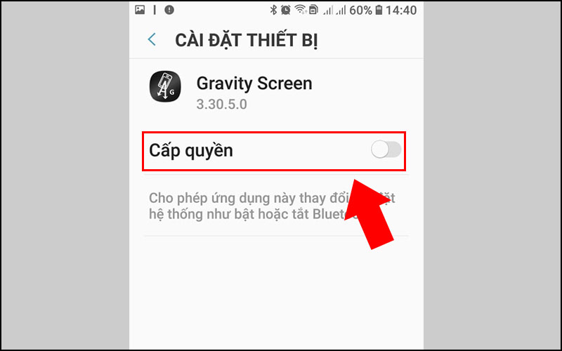 Cấp quyền cho Gravity Screen